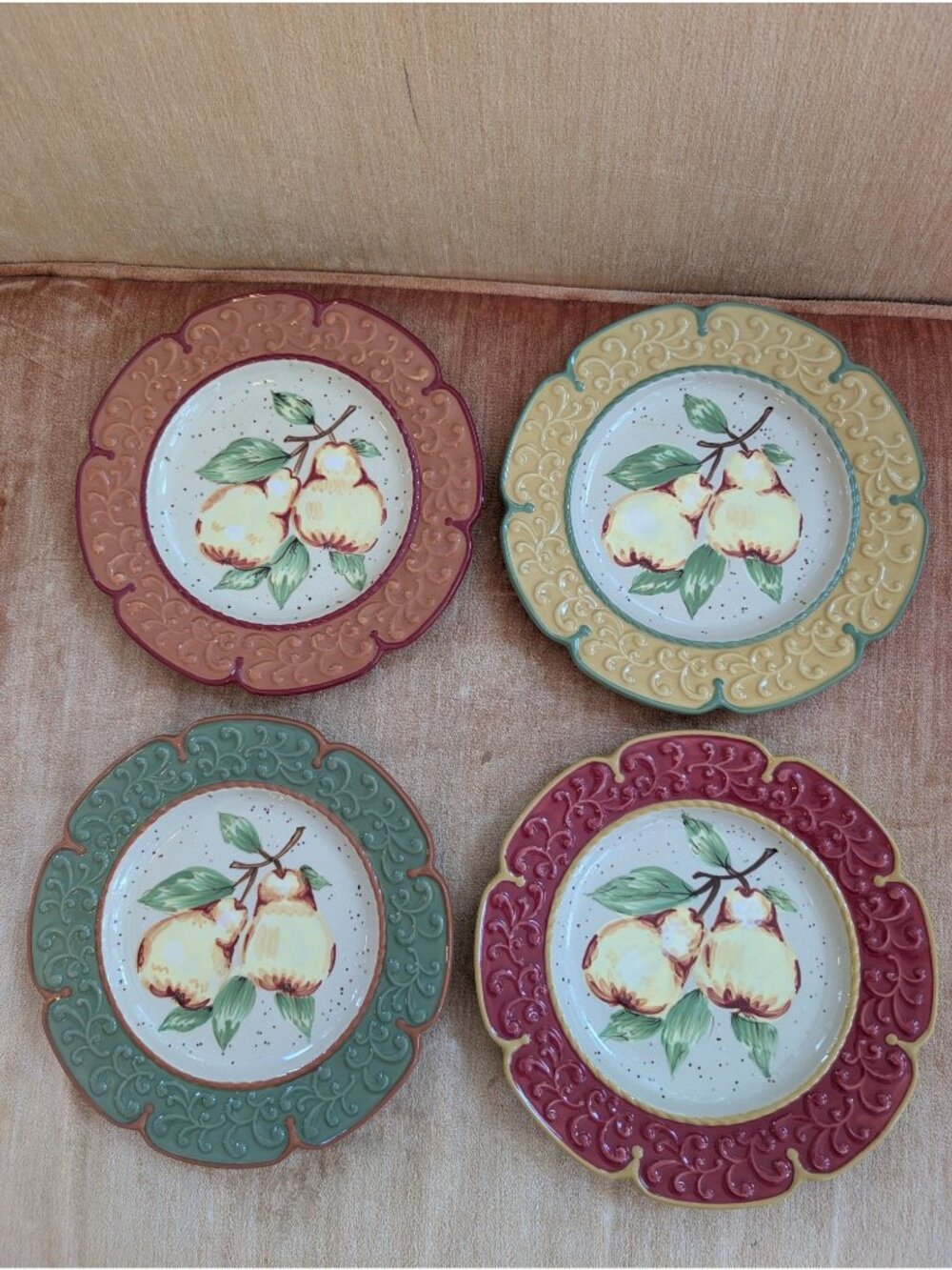Set of 4 Vintage Tremezzo 8" Dessert/Salad Plates Pear Motif Autumn Colors MCM